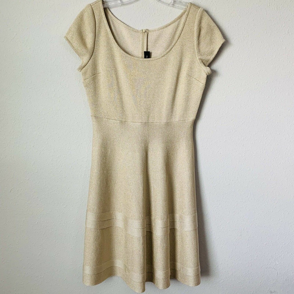 St John Champagne Shimmer Knit Fit Flare Cocktail Dress